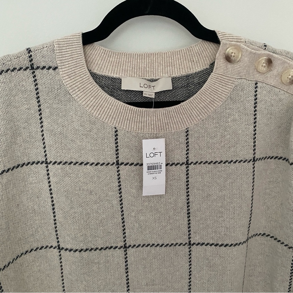 Windowpane Shoulder Button Tunic Sweater |NBW| Tags Attached